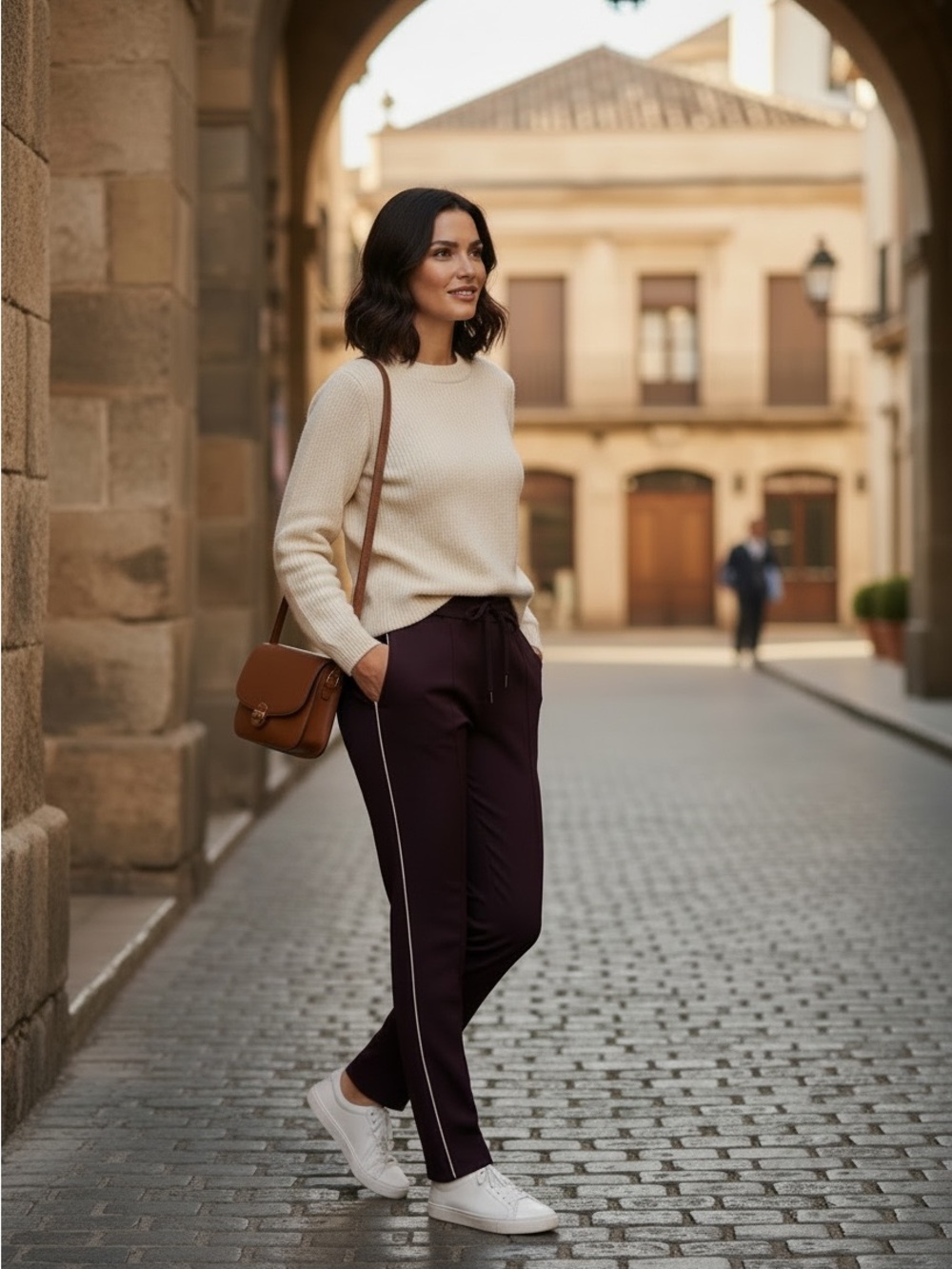 Vince 100% Wool Contrast Piped Track Trousers Burgundy Size Small